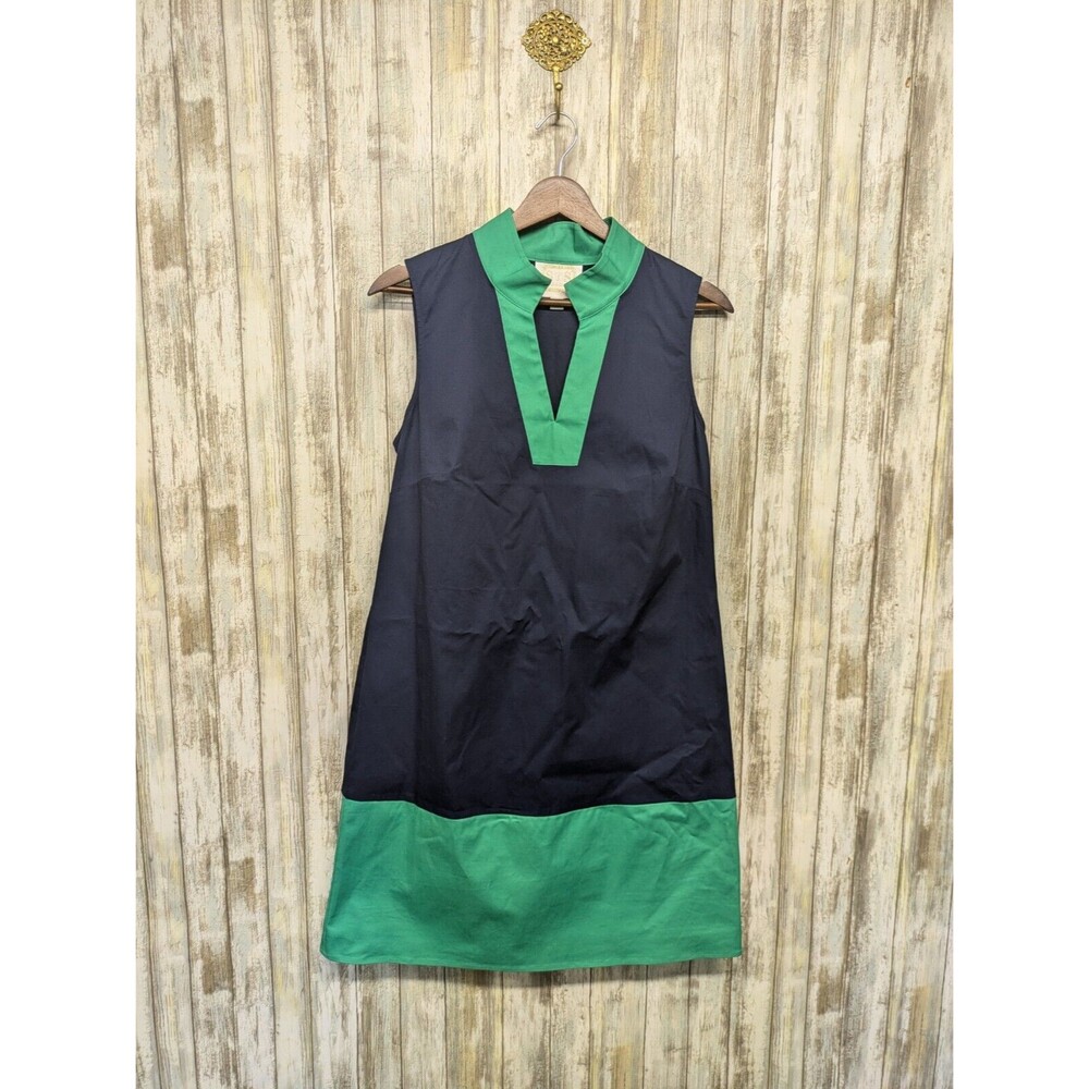 SAIL TO SABLE Tunic Shift Dress Kelly Green Navy Blue Colorblock V-Neck Medium